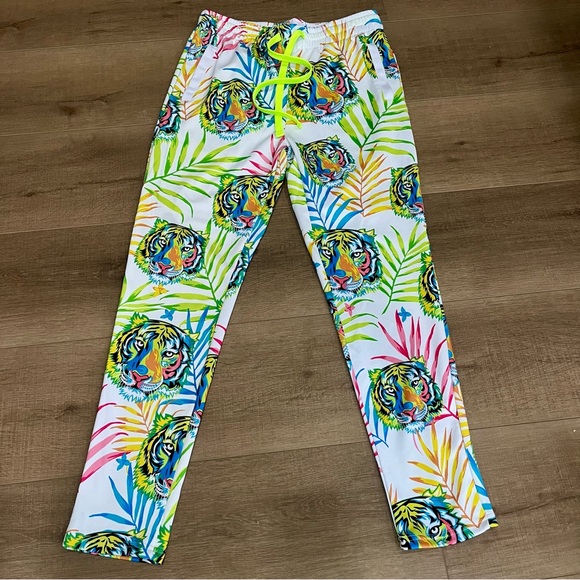 G-Style Men L Neon Jungle Tiger Pants Loud Golf Party Streetwear Cotton Spandex - Picture 1 of 16